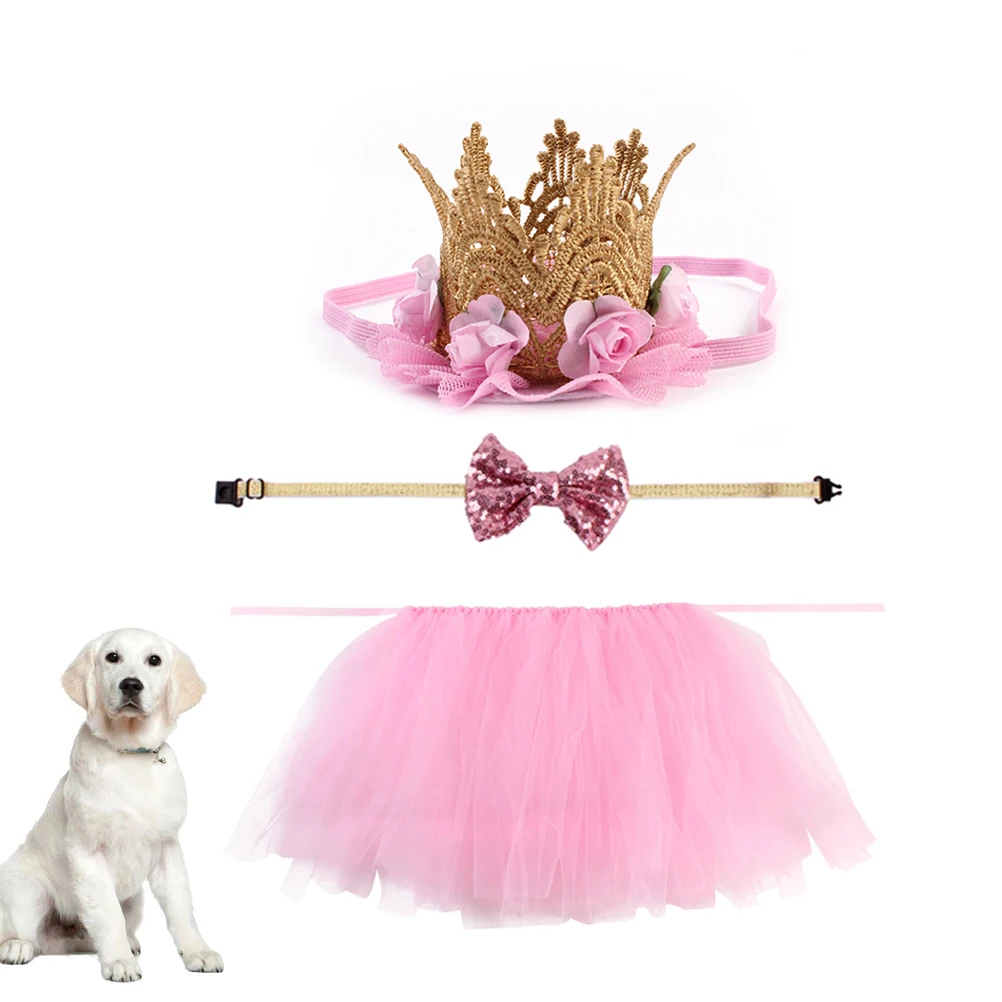 

3pcs Set Dog Costume Party Clothes Pet Outfits Soft Material Fashion Design Bright Color Birthday Carnival Accessories