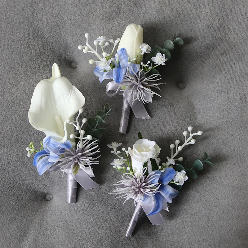 Boutonnières en soie GT, décoration de mariage, Rose au poignet, broche boutonnière, fleurs de lavande pour invités