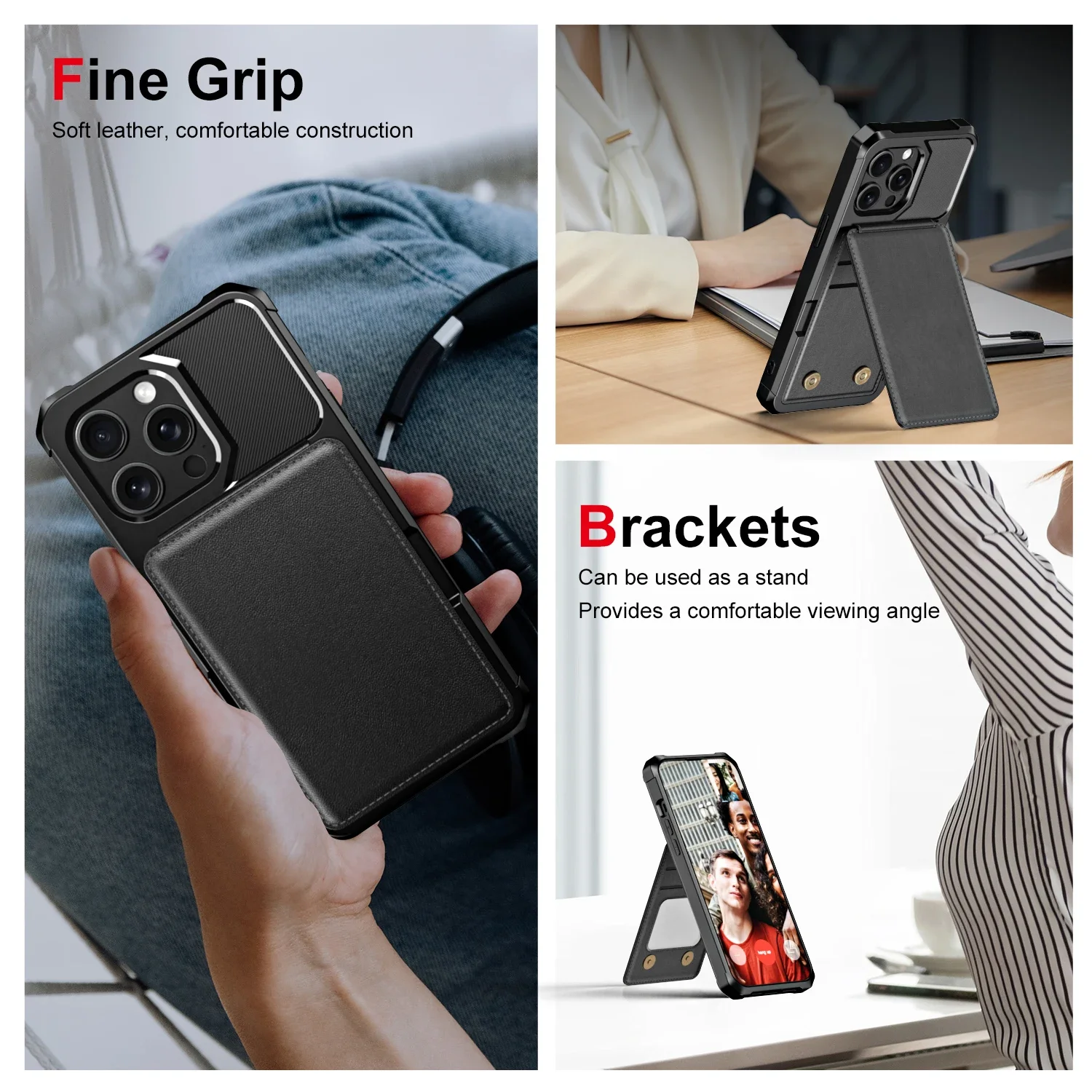 Vertical Cards Solt Wallet Leather Case For iPhone 15 16 Pro Max 14 Plus 13 12 11 Anti-Fall Stand Bracket Double Magnetic Clasp