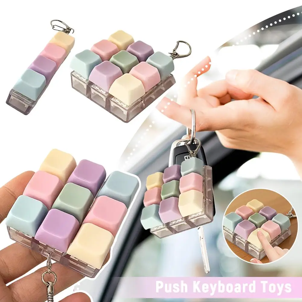 One-Key Type Three Button Press Keyboard Toy Switch Tester Decompression Keychain Pendant Portable Fidget Toy Office Desk Access