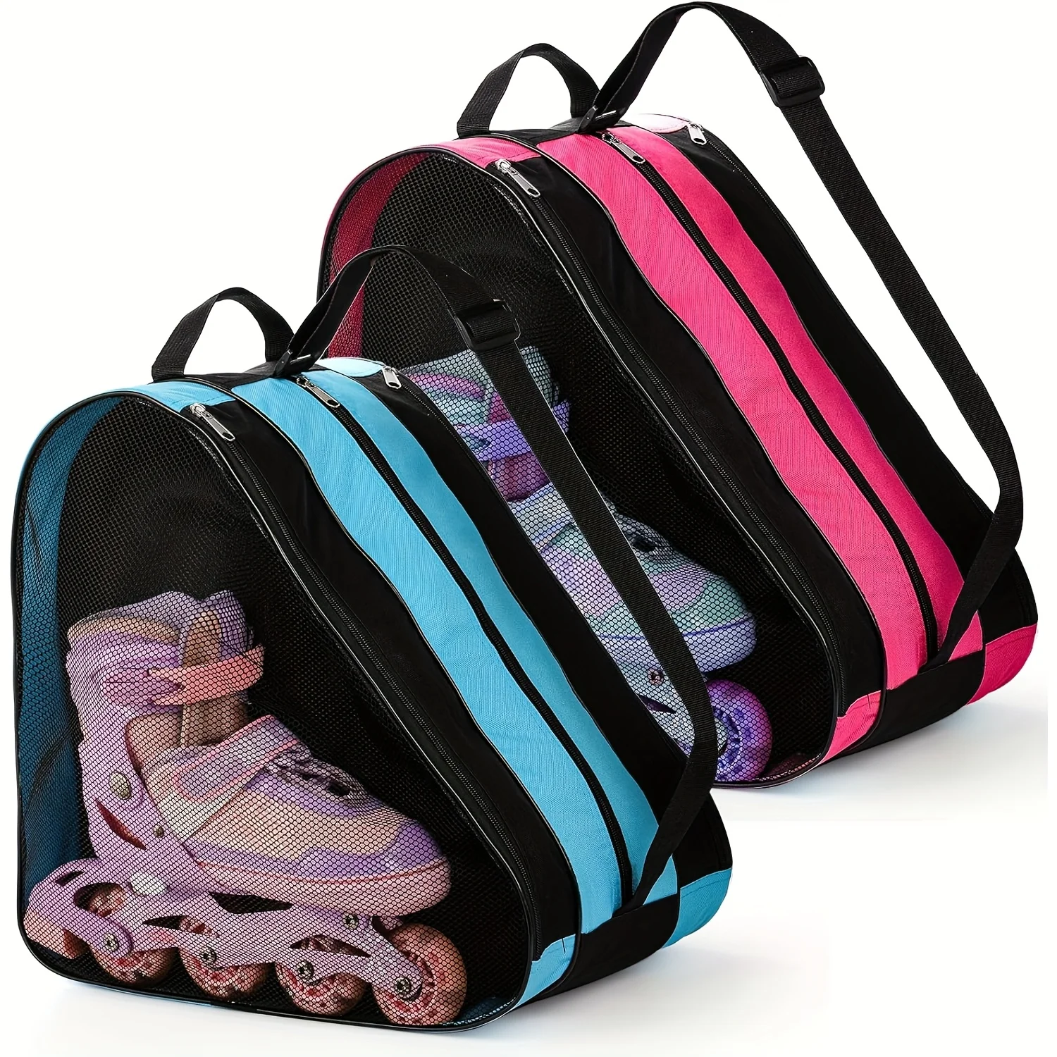 Bolsa de Armazenamento de Sapatos Portátil de Grande Capacidade com 3 Camadas para Patinação no Gelo com Alça Ajustável Reforçada