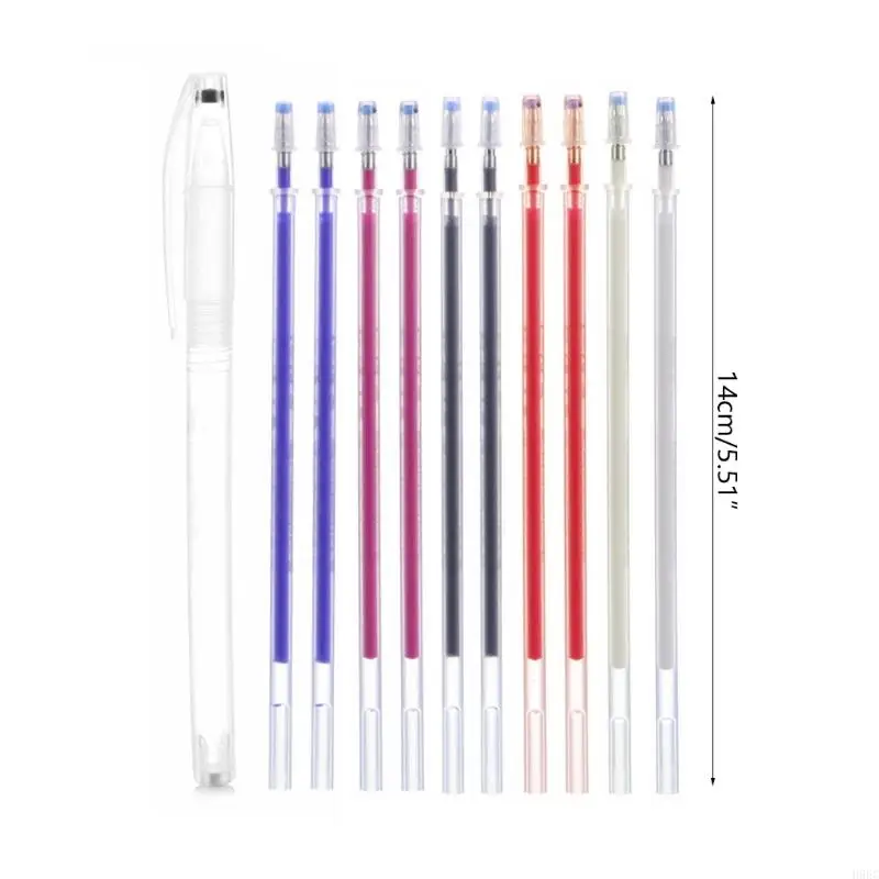 H9EC Nhiệt Xong Xóa Được Bút Vải Với 10 Bút Xóa Được Nạp Lại May Hữu Ích Dụng Cụ Đánh Dấu Vải Da Ủi Biến Mất Bút