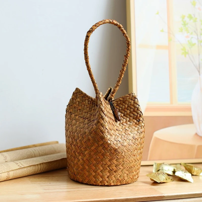 Natürliche gewebte Handtasche, Damenhandtasche, geeignet für den täglichen Pendelverkehr, multifunktionale Geschenktasche, Geburtstagsgeschenk, Muttertagsgeschenk