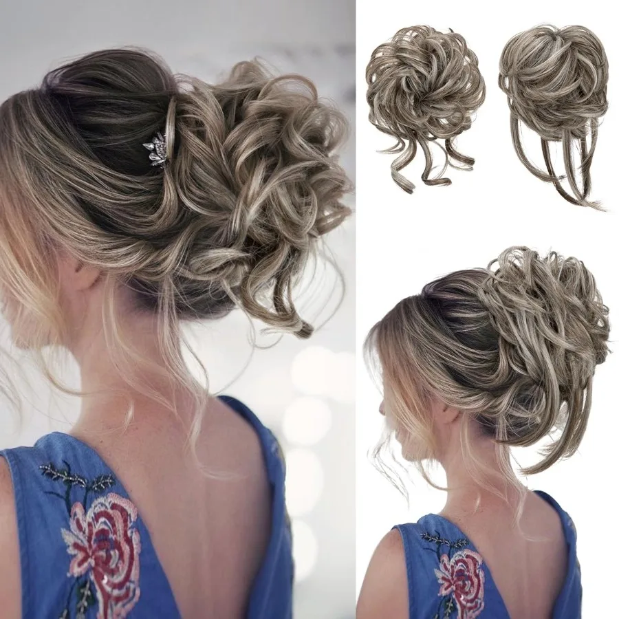 sarla-2個入り-グレー-メッシーバン-ヘアピース-女性用-ウェーブ-カール-合成ヘアピース-アップスタイル用-テンドリル付き-フェイクシュシュ-ポニーテール