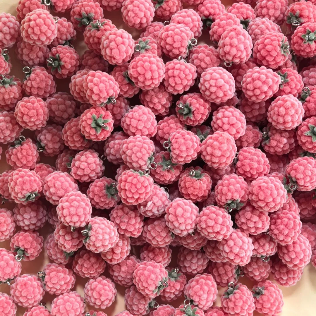 10pcs Flocked Realistic Raspberry Pendant Cute Fruit Charm For Diy Jewelry Earrings Necklaces Keychains Accessories Wholesale