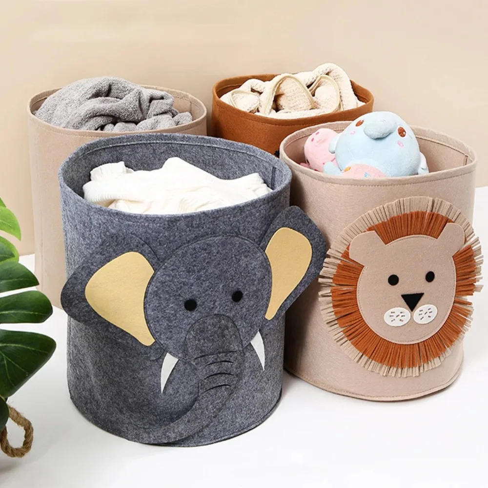 Adorable Cartoon Animal Felt Storage Bin Kids Toy Organizer Large Capacity Laundry Basket for Room Cloth Organizing Baskets