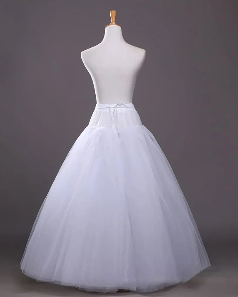 White Wedding Hoopless 4 Layers Tulle  Petticoats Crinoline A-line  Floor Length Slips Underskirt for Bridal Gown