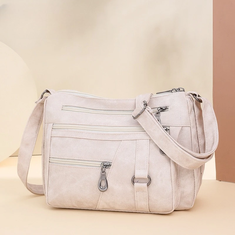 Europe and the United States multi-layer soft bag new retro handbag fashion Joker bag large capacity shoulder crossbody bag.