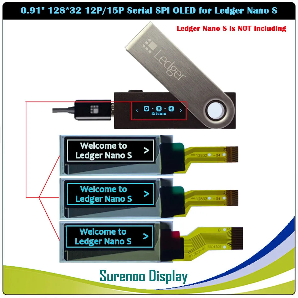 0.91" 12832 128*32 12Pin 12P 15Pin 15P SSD1306 Szeregowy Moduł Wyświetlacza SPI PMOLED OLED do Ledger Nano S