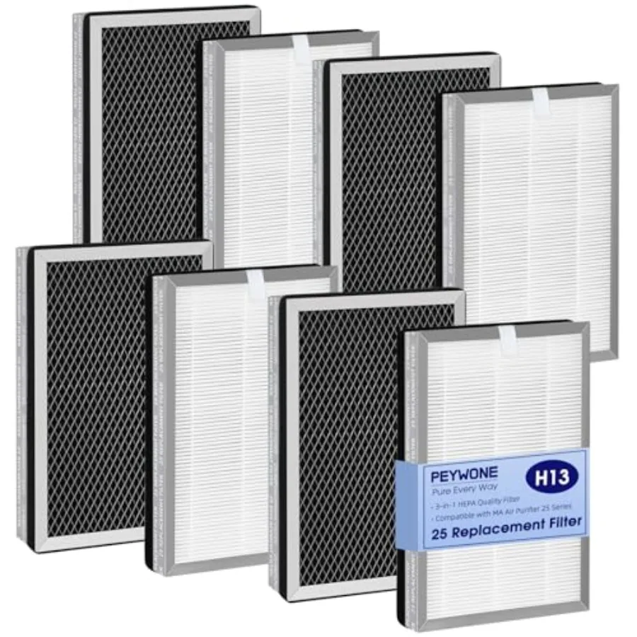 

8-Pack 25 Replacement Filter for MA Air Purifier 25 Series S1/W1/B1 3-in-1 High-Efficiency H-13 Grade Pre-Filter and Activated