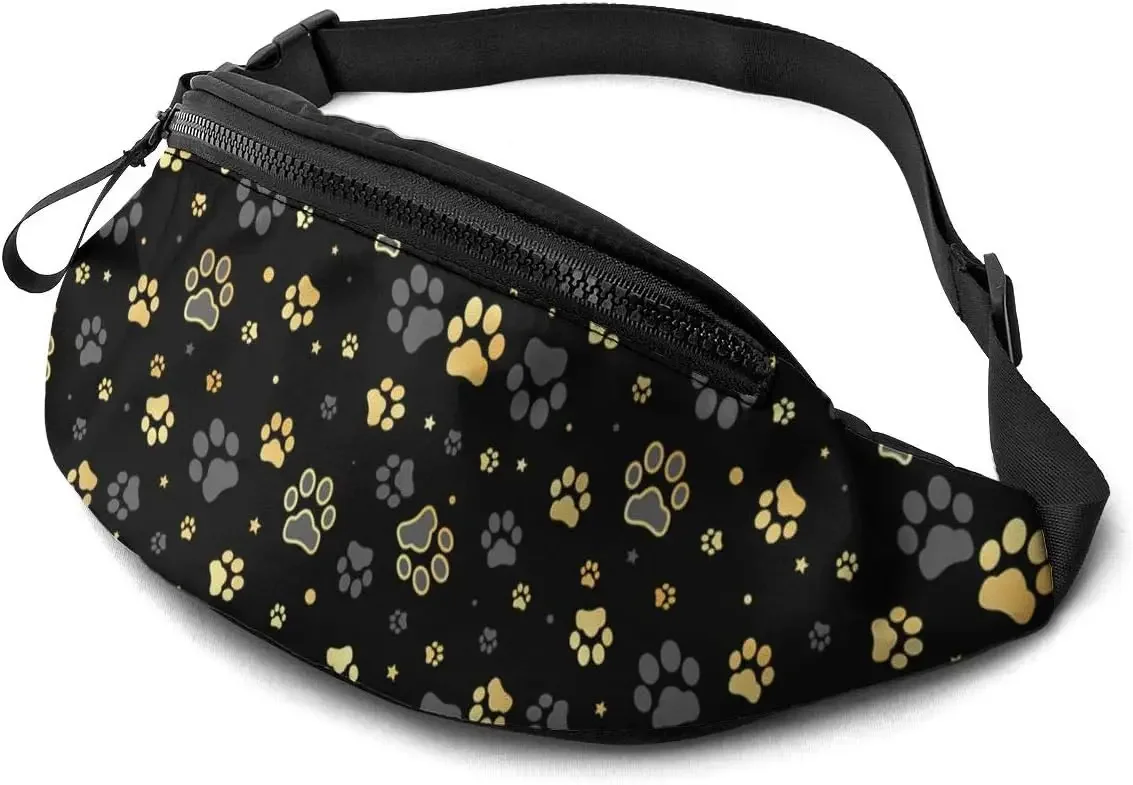 

Золотая поясная сумка с принтом собачьей лапы и звезды с отверстием для наушников, поясная сумка, регулируемый карман на ремне, модная поясная сумка на бедро