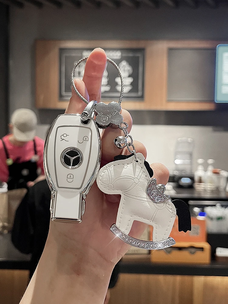 Leather Car Key Case For Mercedes Benz C /S Class W223 W206 S350L S400L S450L S500L 2022 2023 Fob Suede Protector Accessories