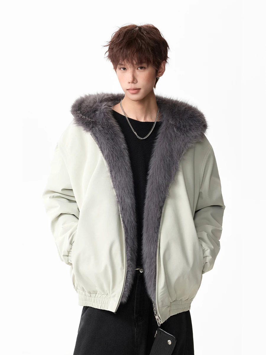 Thiened على الوجهين الأمريكية الفراء القطن Jaet الرجال النساء الشتاء معطف دافئ مبطن سترة الشباب العصرية الوقوف صالح سستة #2