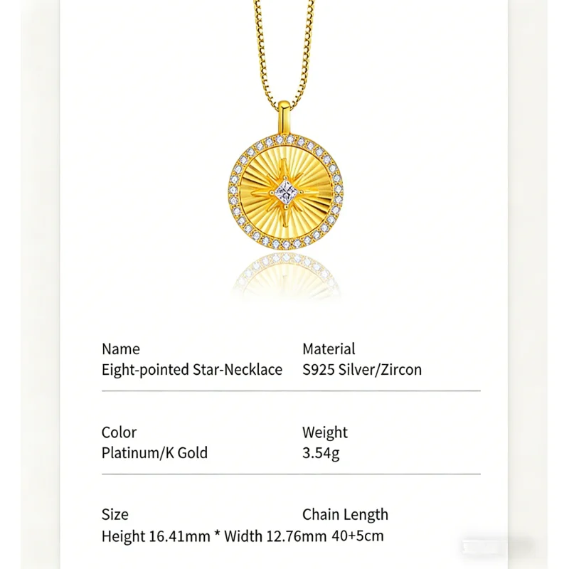 S925 Sterling Silver Eight-Pointed Star Necklace & Brushed Sunflower Zircon Earrings Set for Women | Luxury Jewelry Gift