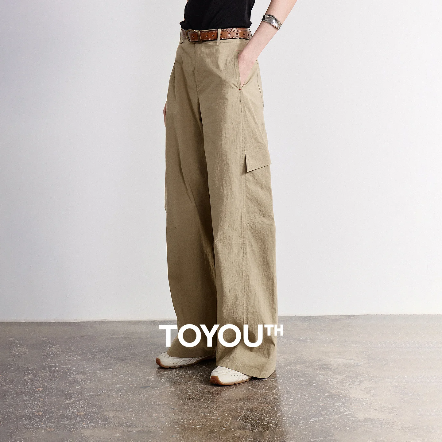 TOYOUTH Women's High Waist Wide Leg Banana Pants 2026 Summer New Multi Pocket Casual Trousers, Breathable Linen Blend