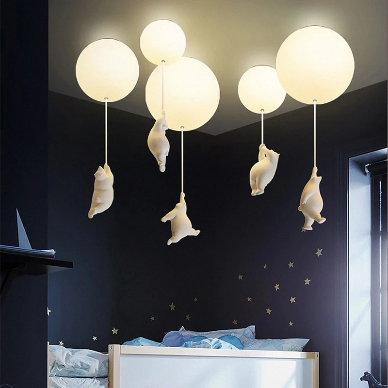 Panda LED pendant light polar bear children's room ceiling pendant light cartoon themed hotel children's bedroom pendant light