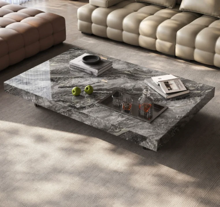 The coffee table can be converted, the table top is sintered stone, movable, and the height can be adjusted.
