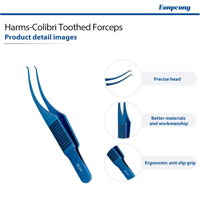 Titanium Alloy Harms-Colibri Toothed Forceps Fine Tip Ophthalmic Micro Corneal Surgical Tweezers Eye Instrument