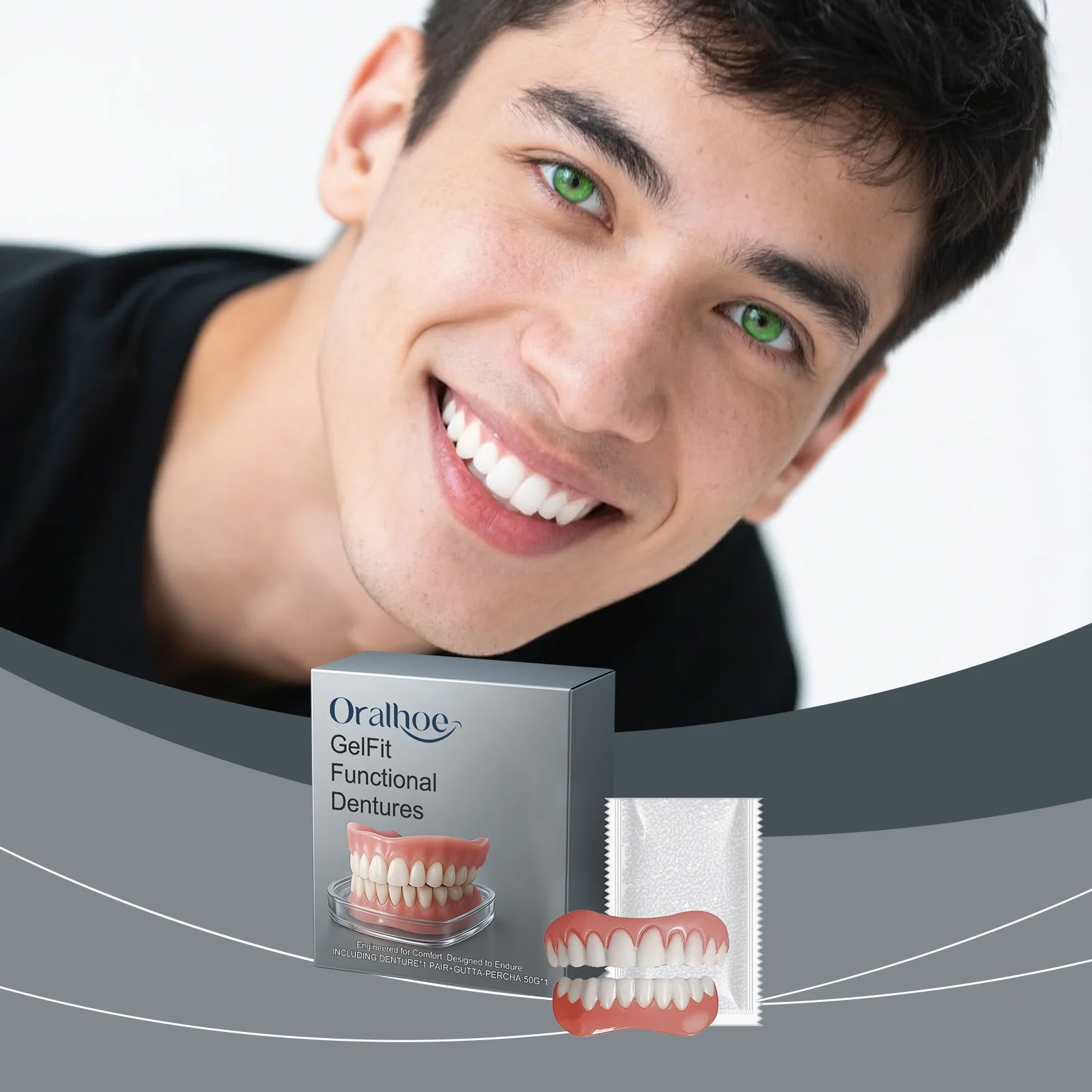 

Набор протезов Верхний нижний винир Улучшает силиконовый набор для протезов Улыбка Эстетика Натуральный удобный искусственный зуб Гигиена полости рта Уход