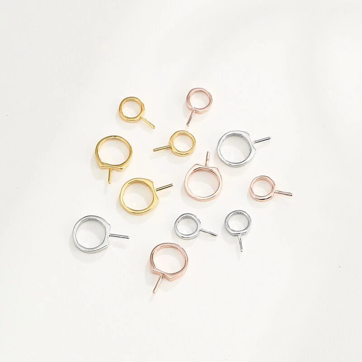 2pcs 925 Sterling Silver Round Glue On Pendant Eye Pin Bail fit Half-drilled Pearls Charm Pendant Connector for Necklace Making