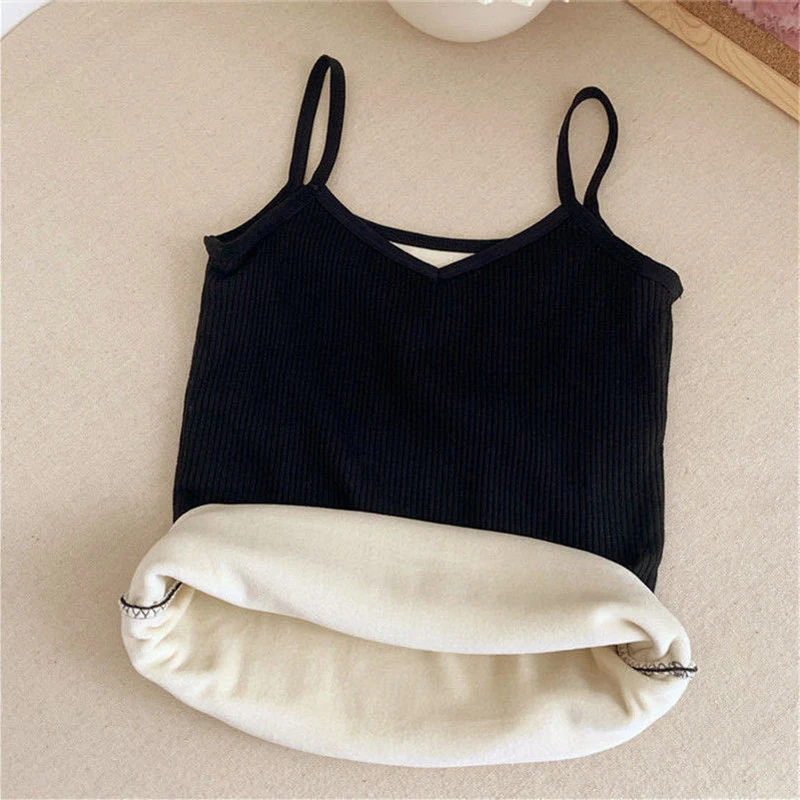 Camisola de Forro Polar Súper Elástica para Mujer, Cuello en V, Térmica, Sin Mangas, para Uso Diario, Top Interior de Cuello Bajo para Combinar en Capas