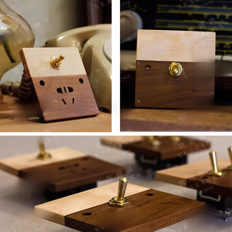 لوحة تبديل من الخشب الصلب 86 نوع مفاتيح قياسية قطب واحد تحكم مزدوج مخرج كهربائي ملحقات غطاء جدار رافعة نحاسية