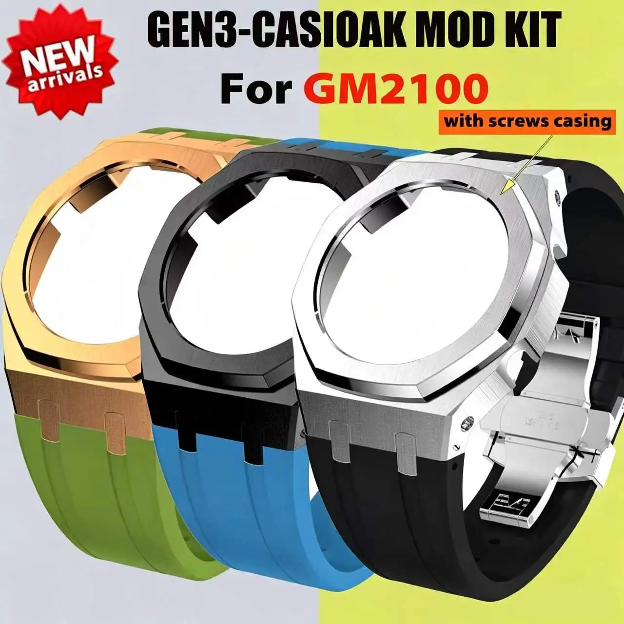 Gen3 Mod Kit For Casioak GM2100 Modification Kit Metal Case and Rubber Strap for G shock Mod Kit GM2110 Accessories Wholesale