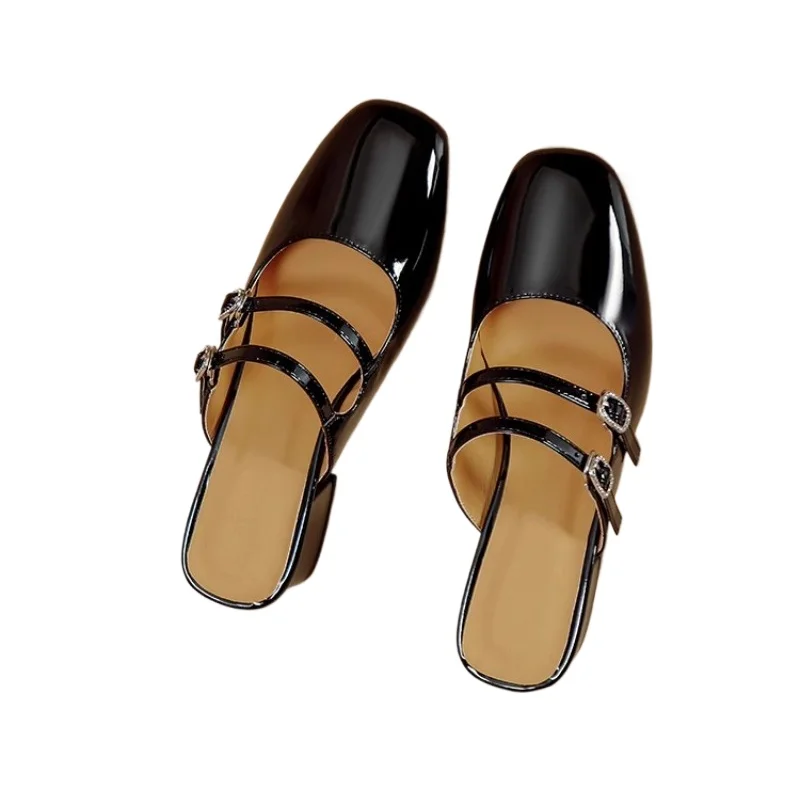 2024 Summer New Outward Wearing Baotou Slippers Solid Color One Line Buckle Strap Sexy Simple Versatile Single Shoes for Women