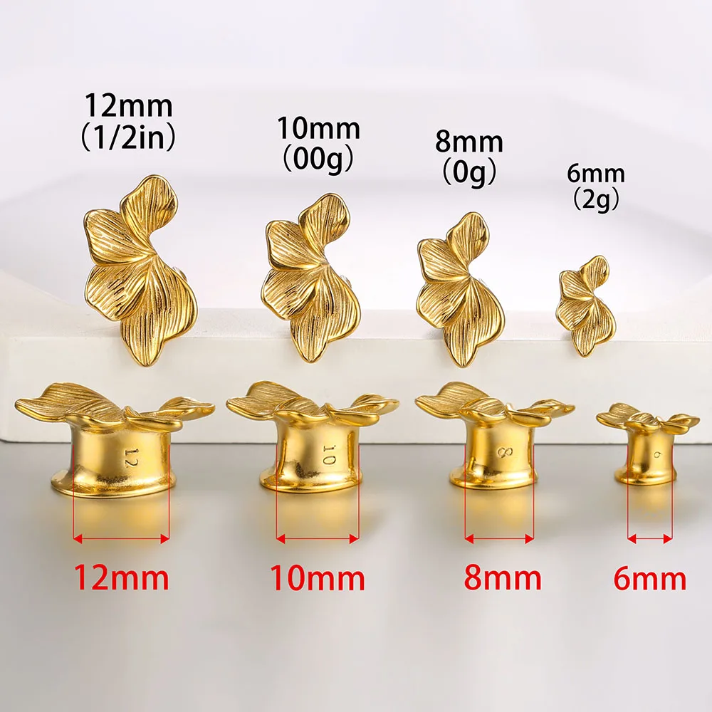 Giga 2er-Set Edelstahl Unregelmäßige Blumen-Ohrstulpen Tunnel Plugs Gauges Stretcher Expander Körperpiercing Schmuck Ohrringe – Detail 3