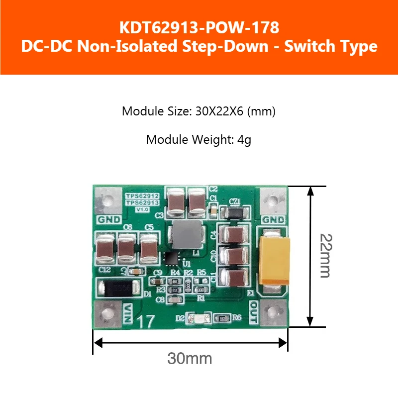 TPS62913 وحدة إمداد الطاقة DC-DC وحدة تنحى تحويل التيار الكهربائي كفاءة عالية 15 واط قوة الذروة KDT62913-POW-178
