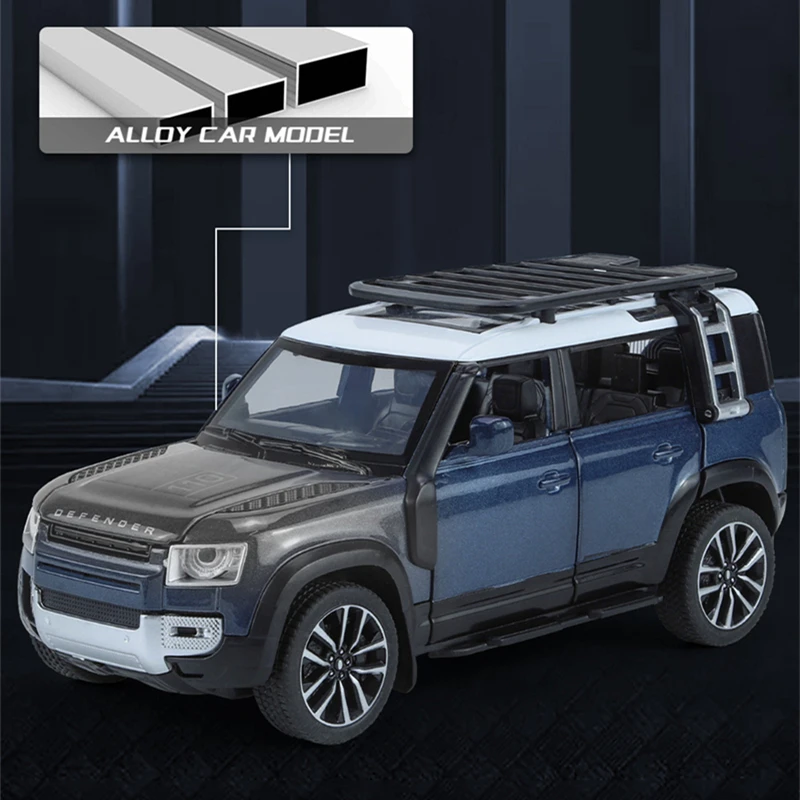 1/32 Range Rover Defender SUV aluminiowy Model samochodu odlewany Metal zabawka samochody terenowe Model dźwięk i światło kolekcja prezent dla dzieci