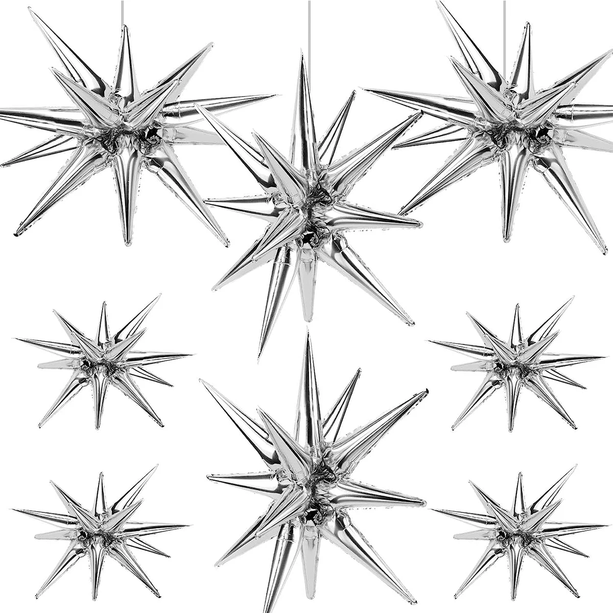 8Pcs Star Balloons Huge Silver Explosion Star Aluminum Foil Balloons for Birthday Wedding Party Disco Party Decorations Supplies