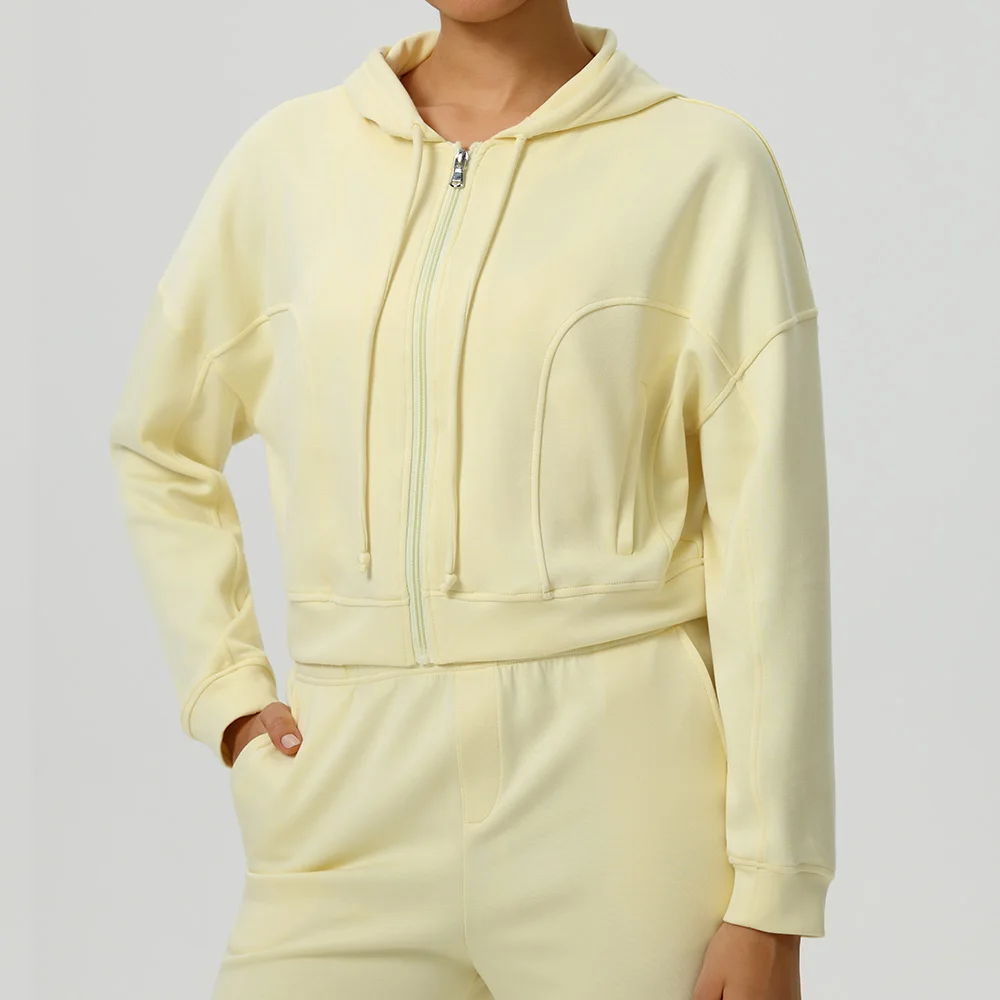 اللياقة البدنية اليوغا قمصان سترات رياضية سستة اليوغا طويلة الأكمام الصالة الرياضية تجريب أعلى النساء تشغيل الدراجات معاطف الإناث مقنعين سترة #3