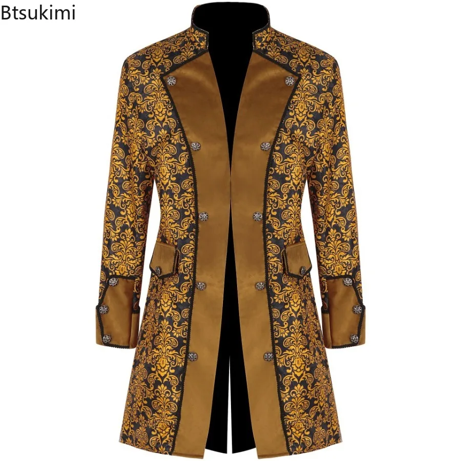 New 2026 Men's Steampunk Vintage Uniform Stand-up Collar Jacquard Victorian Jacketcoats Medieval Gothic Tuxedo Cosplay Costume