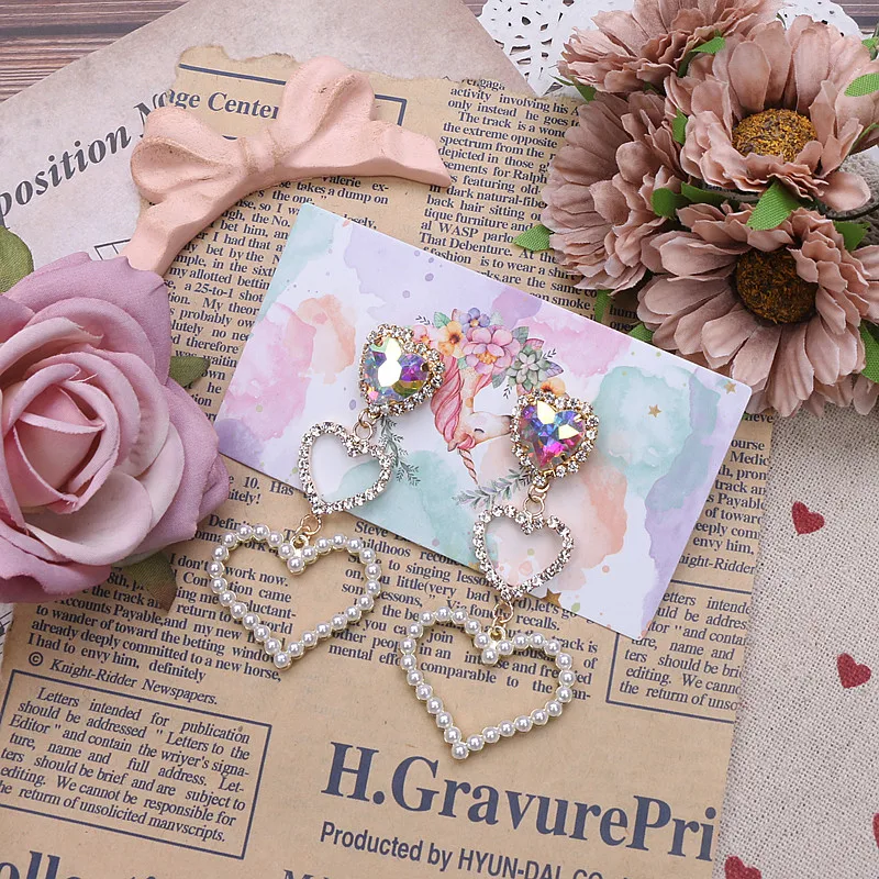 لينة الفتيات أقراط مقاطع/الإبر لوليتا اكسسوارات اللؤلؤ الحب حجر الراين أقراط 925 الفضة إبرة قرط كبس للنساء