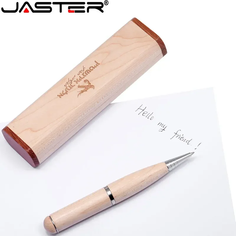 JASTER USB Flash Drives Maple Ballpoint Pen 64GB Wooden Box 32GB 16GB 8GB Pen Drive Teacher Gift Free Custom Logo Memory Stick