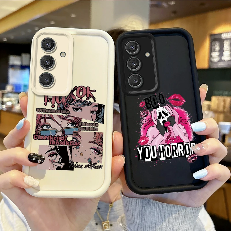 

New Pink Lips Skull Couple Cartoon Phone Case for Samsung Galaxy S25 S24 S23 S21 Ultra Plus S25 S23 S20 FE Shockproof Back Cover
