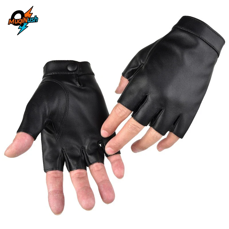 

MuqiNush Fingerless Driving Gloves Made Of PU Synthetic Leather For Outdoor Sports Half Finger Black Men's Women's For Cycling