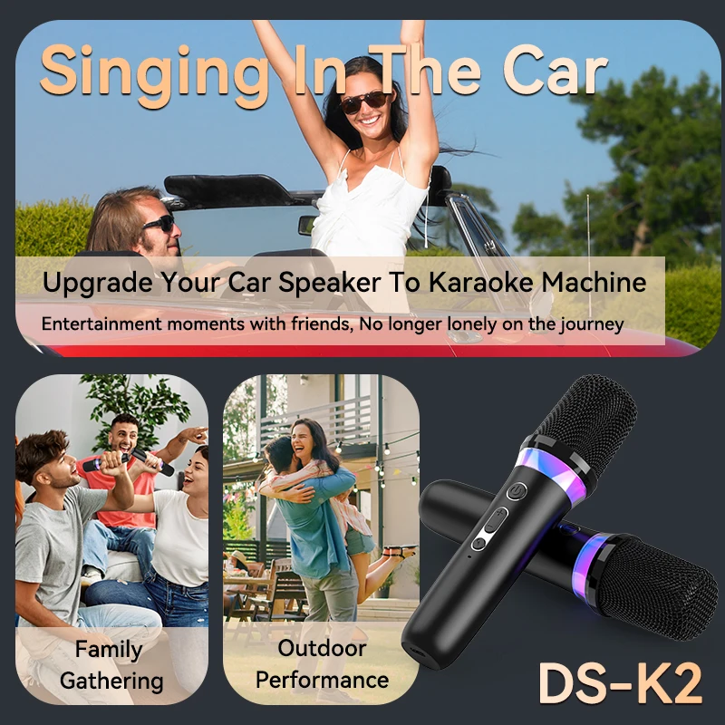VAORLO NEW DS-K2 Karaoke Companion Bluetooth 5.3 Wireless Moving-Coil Microphone RGB Light KTV DSP Mixer System 3.5MM AUX Type-C