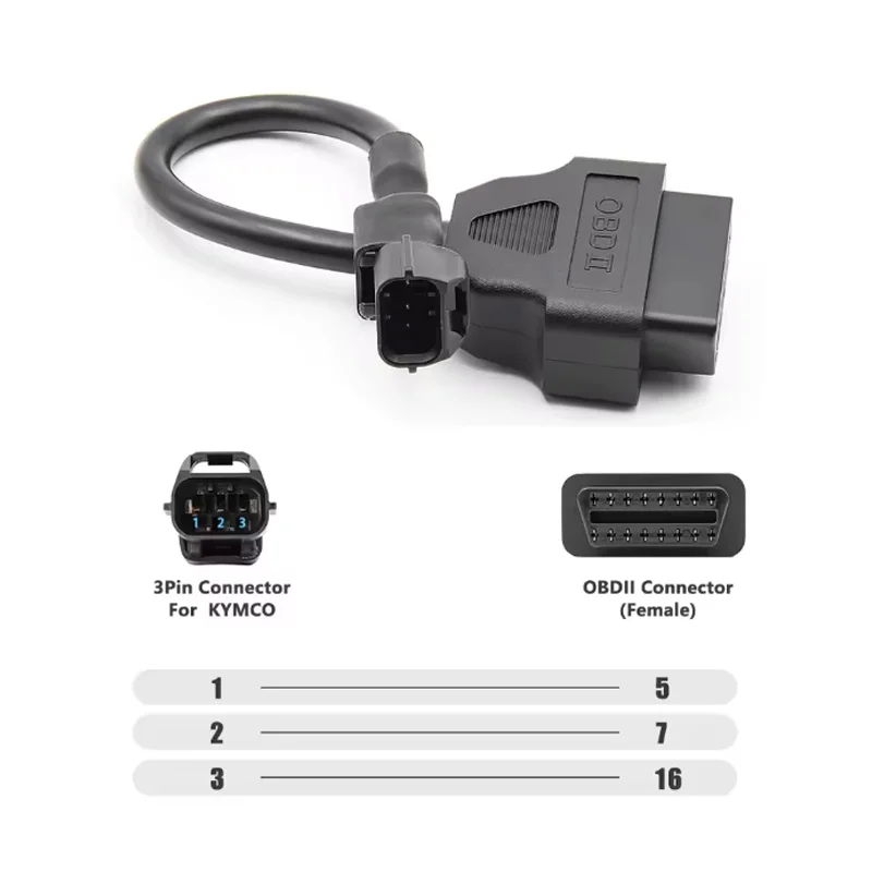 For KYMCO 3 PIN Motorcycles Cable to 16 Pin OBD2 Convertor Connector OBD Car Diagnostic Plug Adapter OBDII 3 PIN Motorbike Cable