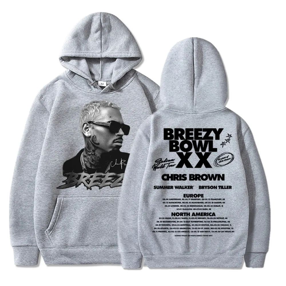 Chris Brown Breezy Bowl XX 2025 Concert Tour Bluza z kapturem Hip Hop Retro Mężczyźni Kobiety Bluza Oversize Polar Ciepły Pullover Streetwear