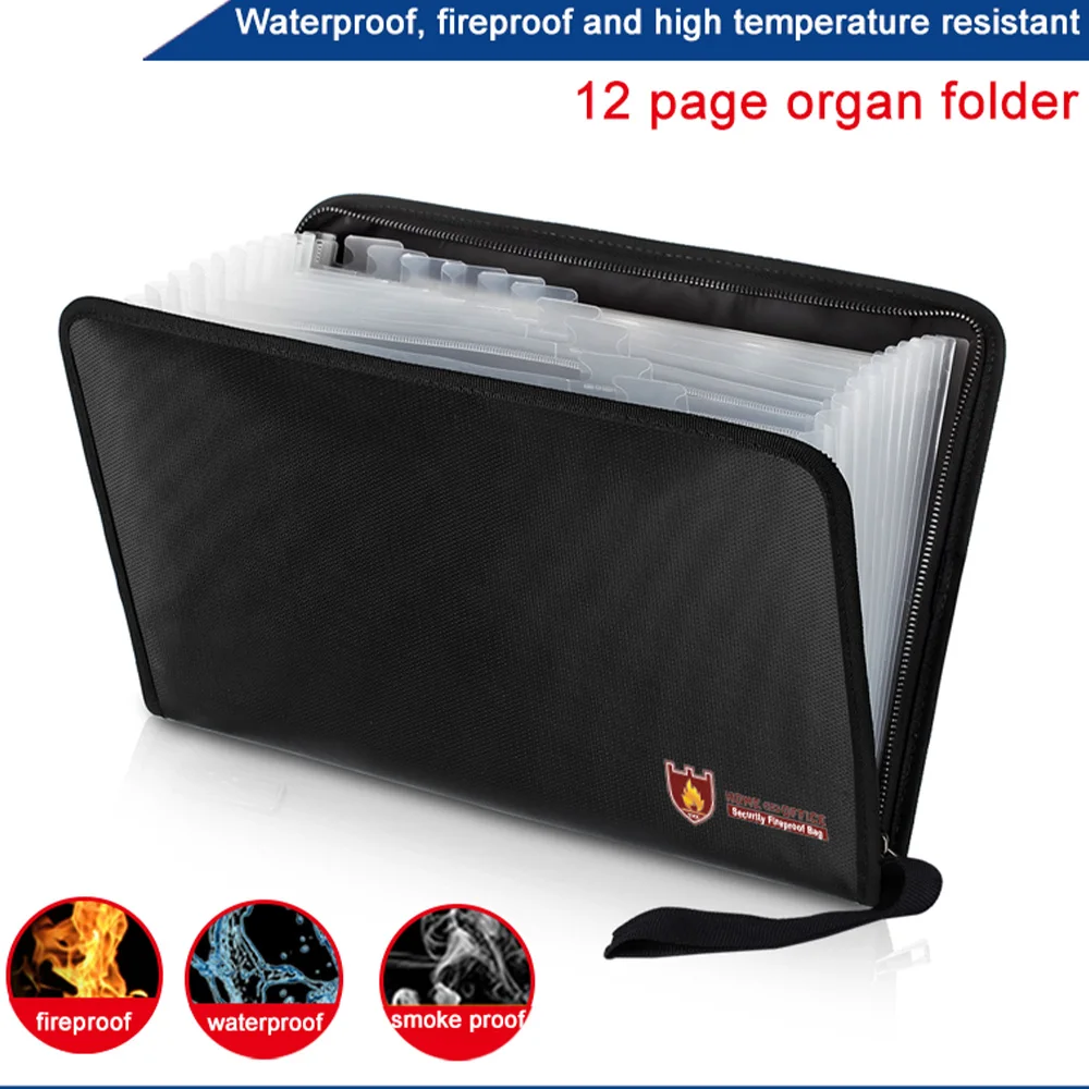 Fireproof Waterproof Accordion Folder can Store A4 Legal Documents Certificate Bag Portable Zipper Folder Organizer bag