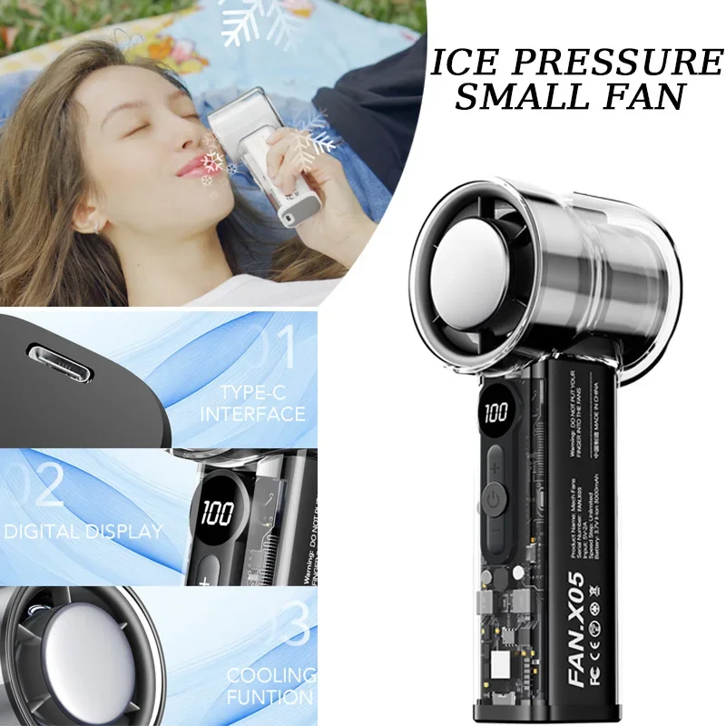 

Ледяной компресс Портативный вентилятор Полупроводниковый холодильный высокоскоростной вентилятор USB Перезаряжаемый ручной уличный турбовентилятор Кондиционер