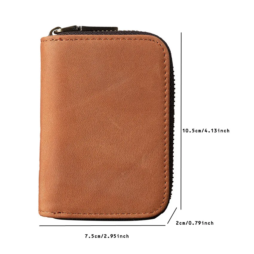 Vintege Casual Genuine Leather Wallet Card Holder Purse Cowhide Crazy Horse Brown Deep Brown Zipper Coin Bag Clip