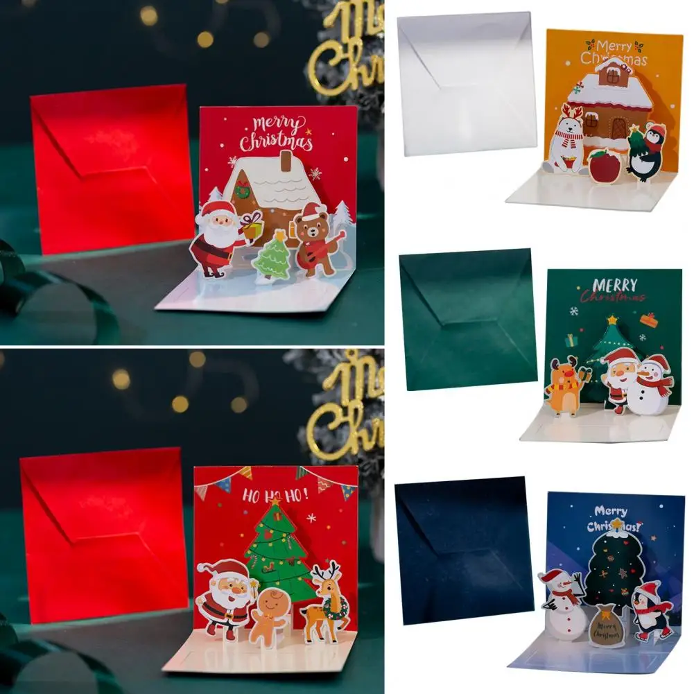 1 Set Christmas Cards 3D Cute Cartoon Santa Claus Snowman Elk Christmas Card Party Invitations Gifts New Year Greeting Card