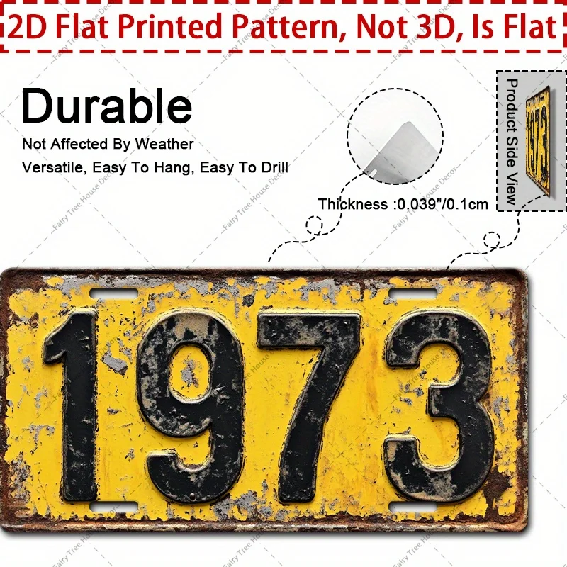 2D Flat, 1pc Vintage 1973 Aluminum Metal Sign - 12