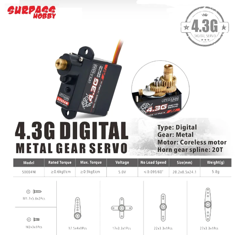 4.3g Metal Servo High Torque Transmission Micro Digital Servo for RC Airplane Fix-Wing Indoor Fly Mini Plan Heli Car Model