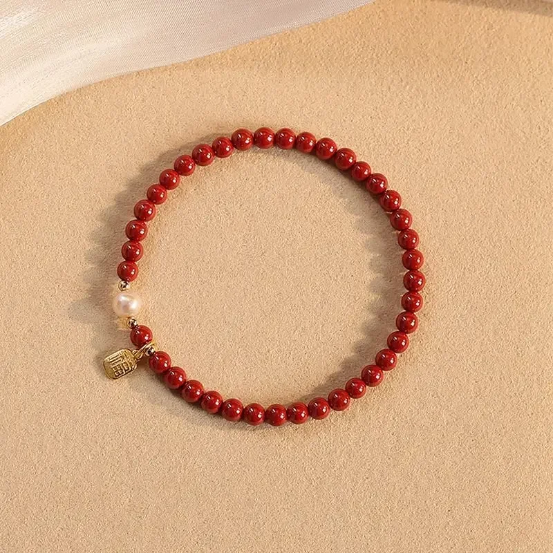 

Natural Pearl Fortune Brand Cinnabar Bracelet Women's Lucky Beads Wealth HandString This Life Year Amulet Gift For Girlfriend