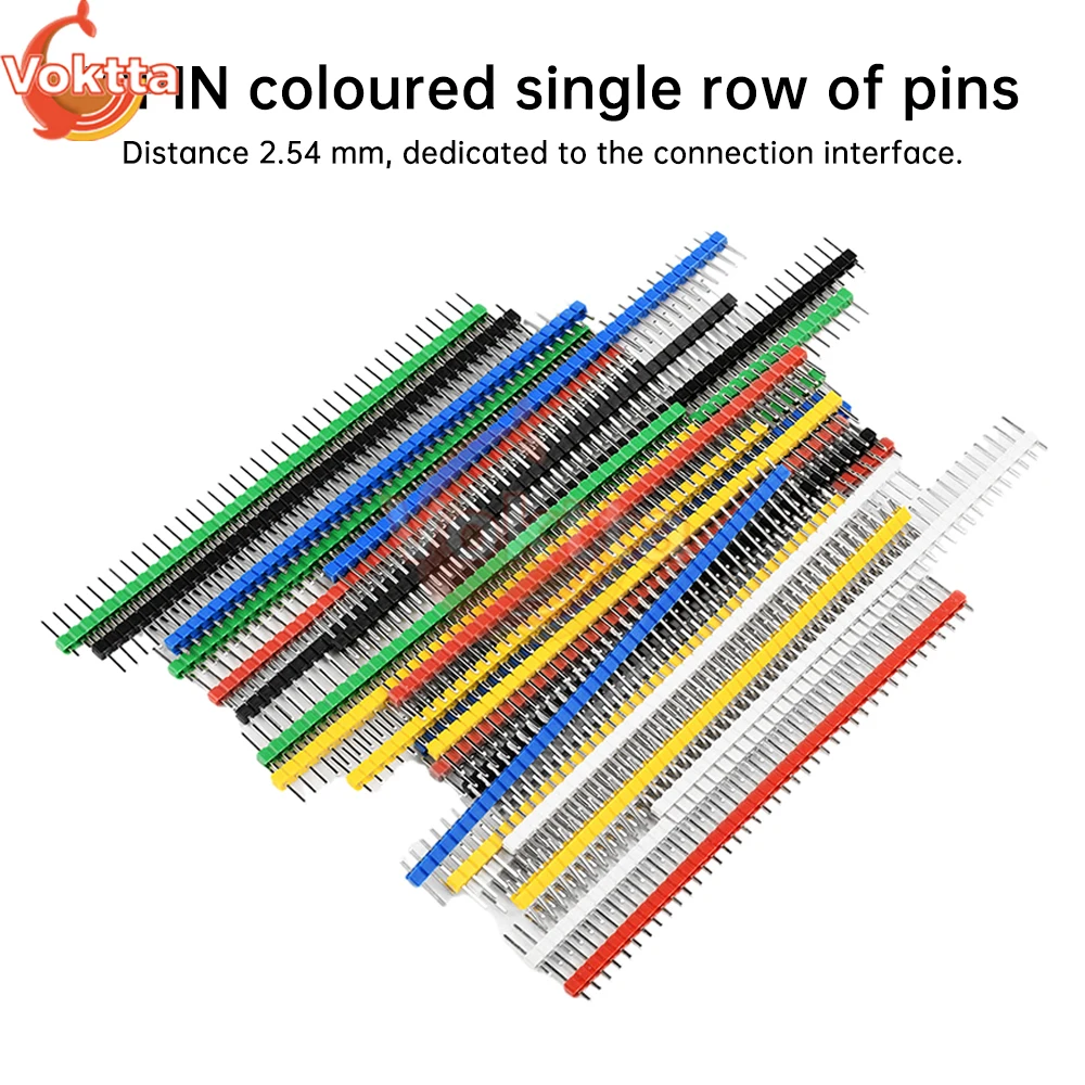 30PCS 40 Pin Breakable Pin Header 2.54mm Single Row Male Header Connector Kit PCB Pin Strip Black White Red Green Yellow Blue