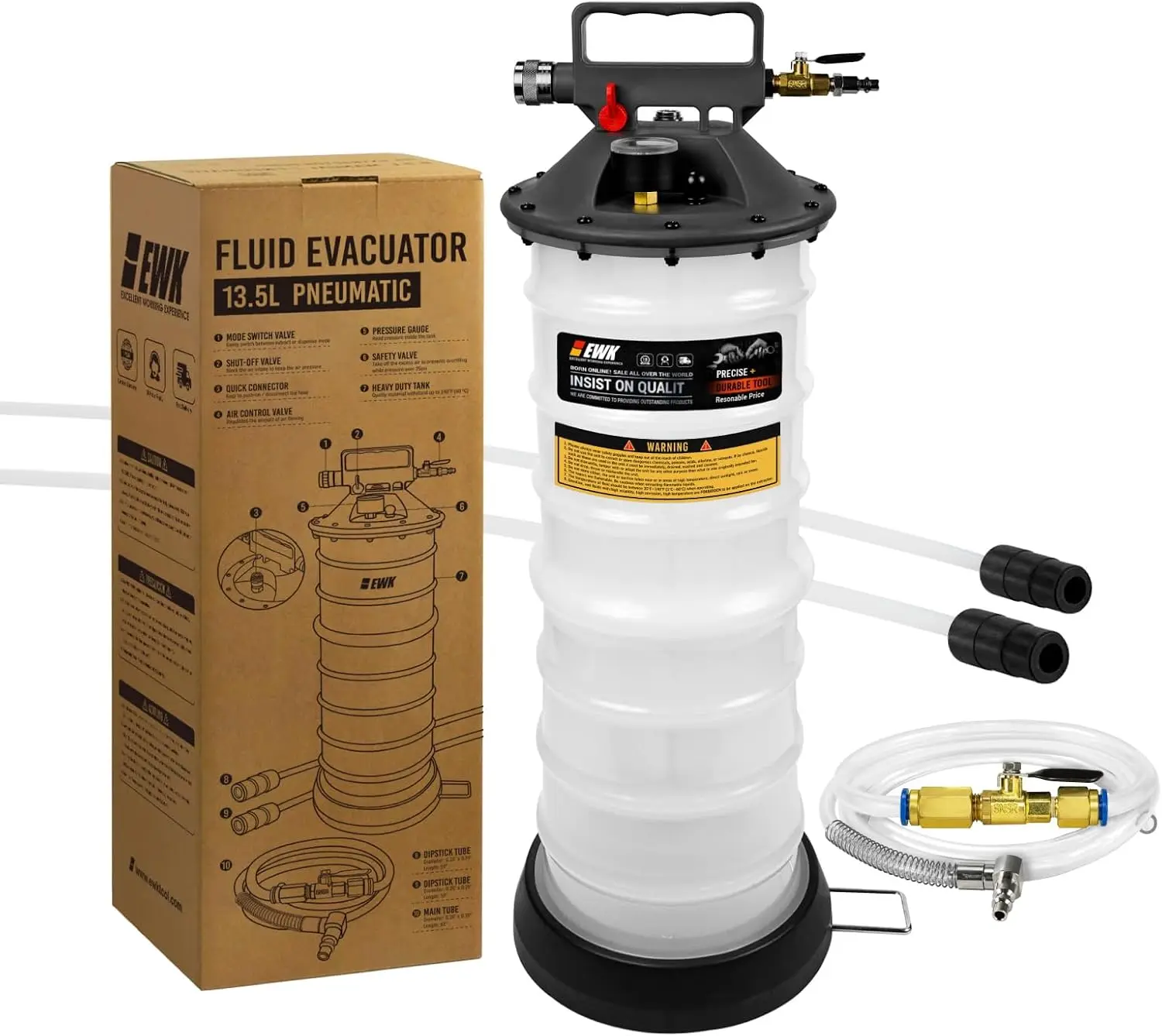 13.5L Heavy Duty Pneumatic Oil Extractor/Dispenser Pump, Fluid Vacuum Evacuator with Reinforced Tank, Oil Change Pump